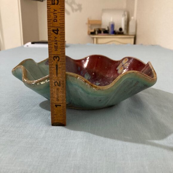 Signed Art Studio Pottery Bowl Dish Purple Bluish Green - Picture 7 of 7
